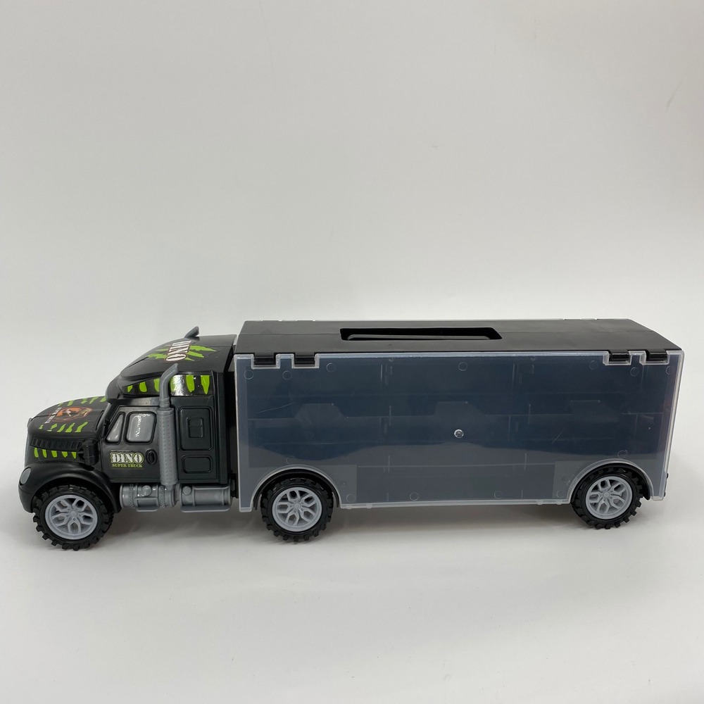 Dino Super Truck Toy Hauler Storage‎ Case Black Green T-Rex Semi Truck Carrier